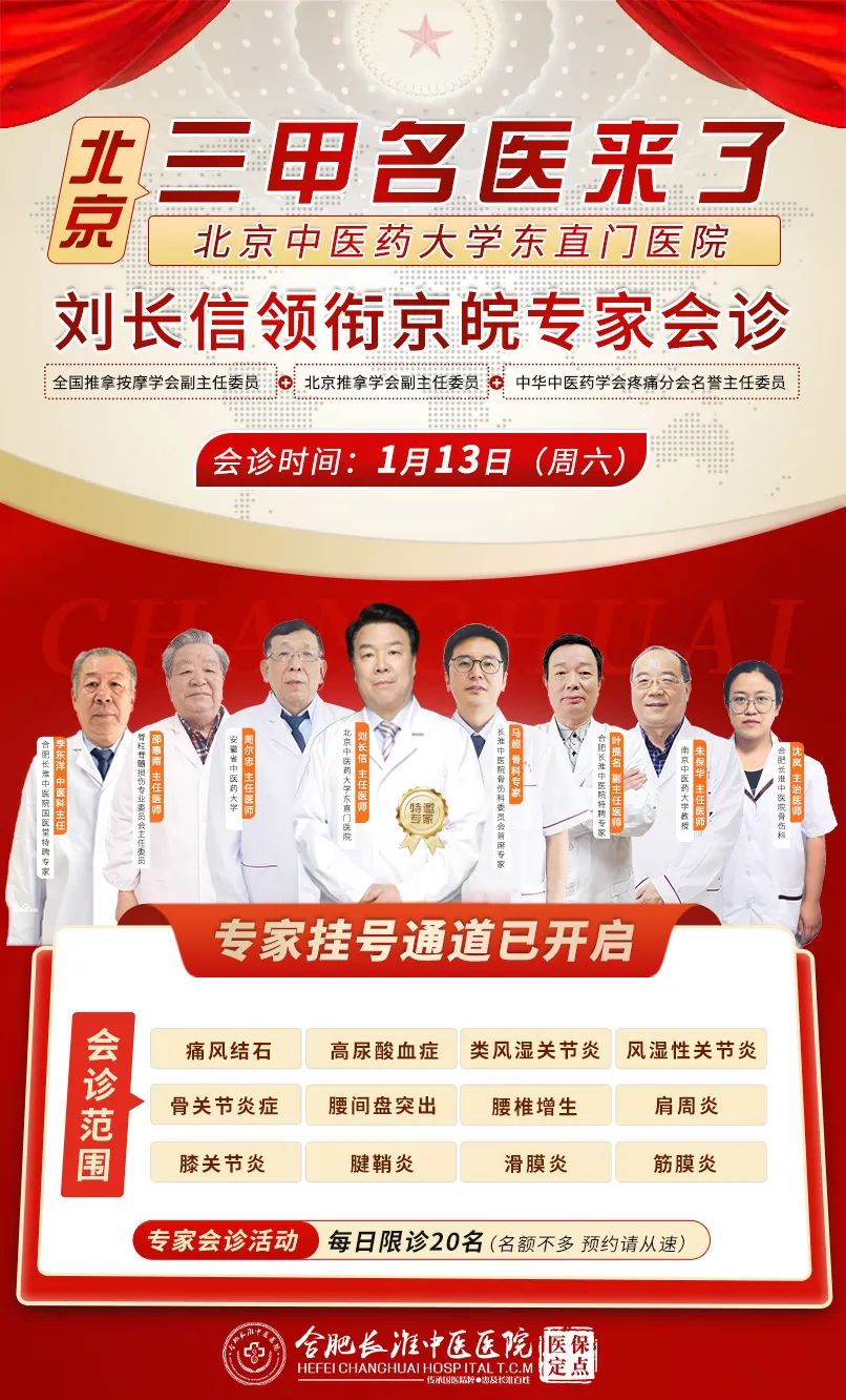 【会诊预告】好消息！1月13号，首都骨科专家刘长信主任来长淮啦！领衔京皖专家会诊...